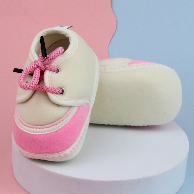 6 To 12 Months Baby Boys & Baby Girls Lace Velvet Shoe/Booties (Brown,Pink)-BT4950
