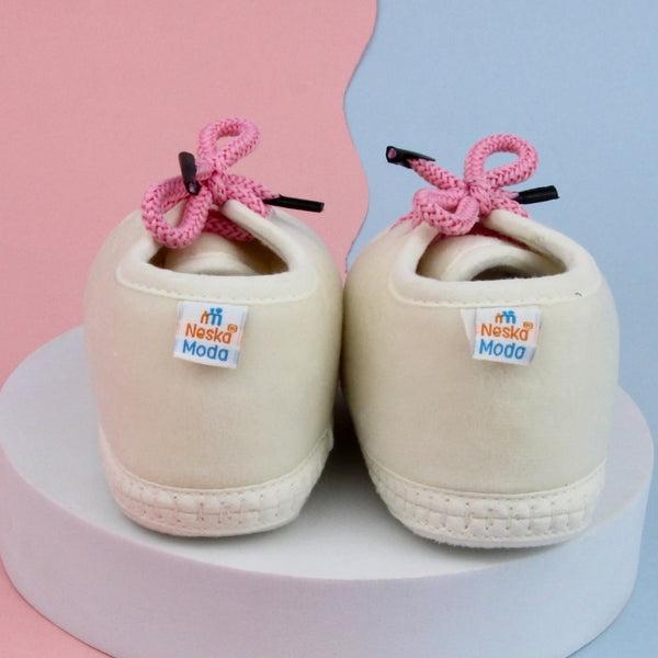 6 To 12 Months Baby Boys & Baby Girls Lace Velvet Shoe/Booties (Brown,Pink)-BT4950