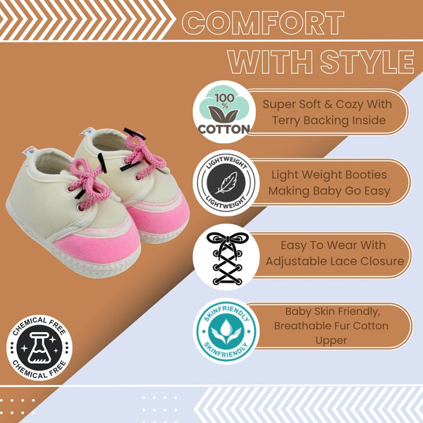 6 To 12 Months Baby Boys & Baby Girls Lace Velvet Shoe/Booties (Brown,Pink)-BT4950