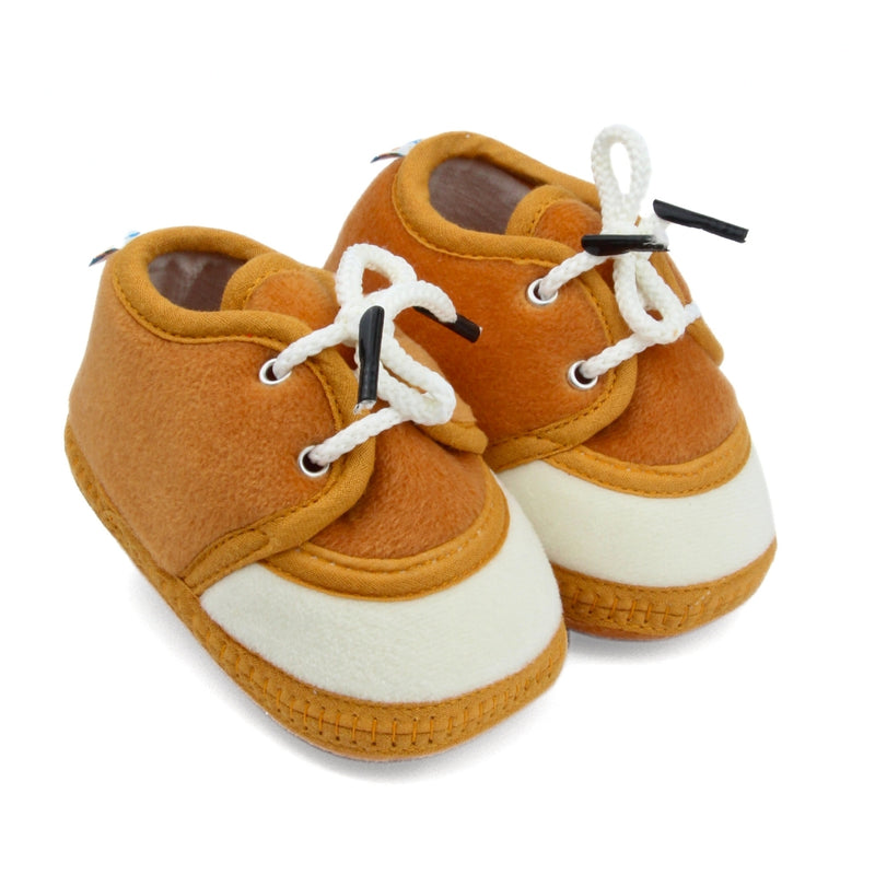 6 To 12 Months Baby Boys & Baby Girls Lace Cotton Shoe/Booties (Yellow,Brown)-BT4952