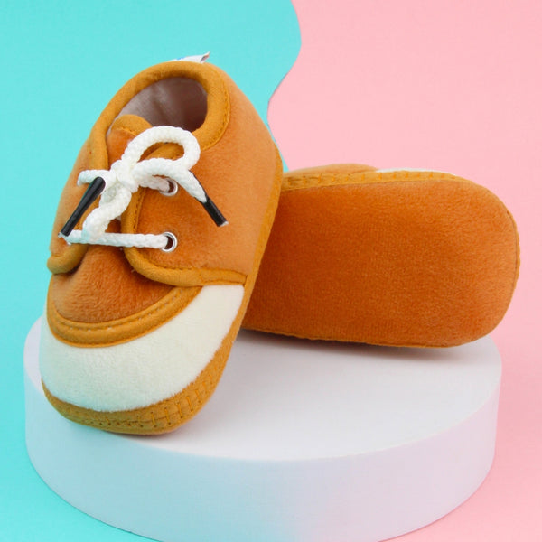 6 To 12 Months Baby Boys & Baby Girls Lace Cotton Shoe/Booties (Yellow,Brown)-BT4952