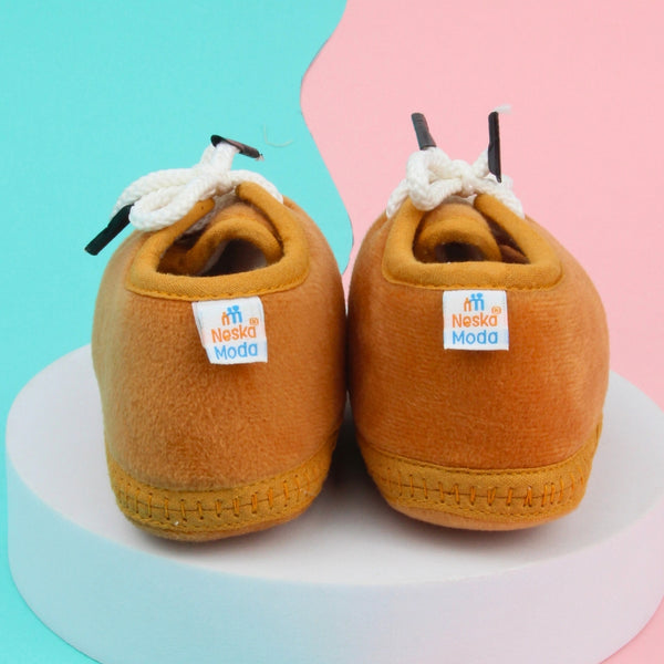 6 To 12 Months Baby Boys & Baby Girls Lace Cotton Shoe/Booties (Yellow,Brown)-BT4952