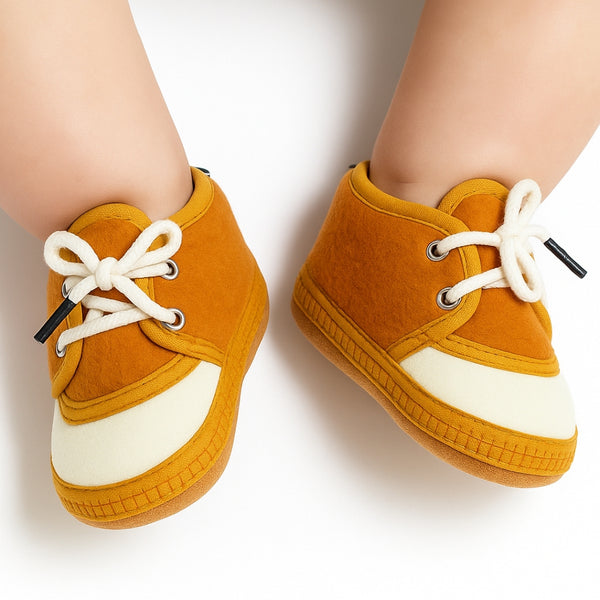 6 To 12 Months Baby Boys & Baby Girls Lace Cotton Shoe/Booties (Yellow,Brown)-BT4952