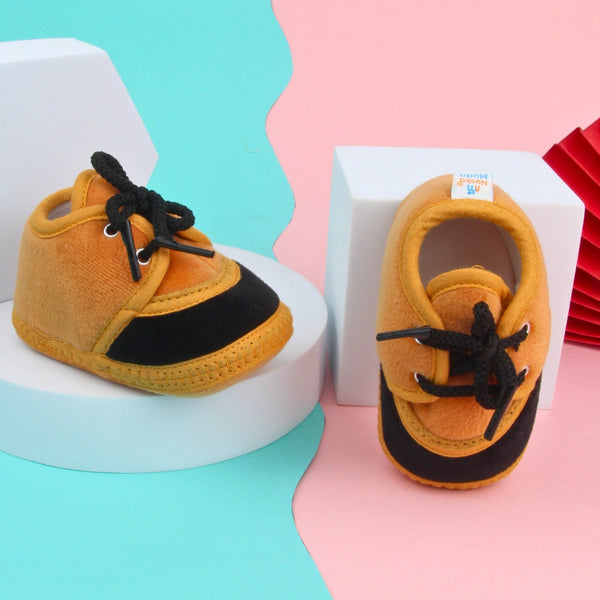 6 To 12 Months Baby Boys & Baby Girls Lace Velvet Belly/Booties (Brown)-BT4953