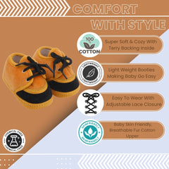 6 To 12 Months Baby Boys & Baby Girls Lace Velvet Belly/Booties (Brown)-BT4953