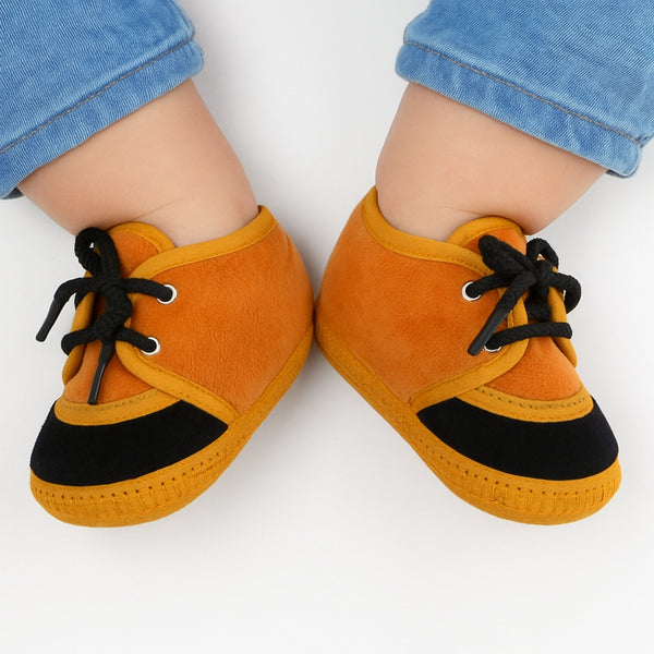 6 To 12 Months Baby Boys & Baby Girls Lace Velvet Belly/Booties (Brown)-BT4953