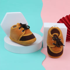6 To 12 Months Baby Boys & Baby Girls Lace Velvet Belly/Booties (Brown)-BT4954
