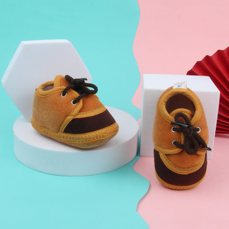 6 To 12 Months Baby Boys & Baby Girls Lace Velvet Belly/Booties (Brown)-BT4954