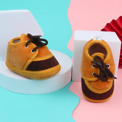 6 To 12 Months Baby Boys & Baby Girls Lace Velvet Belly/Booties (Brown)-BT4954