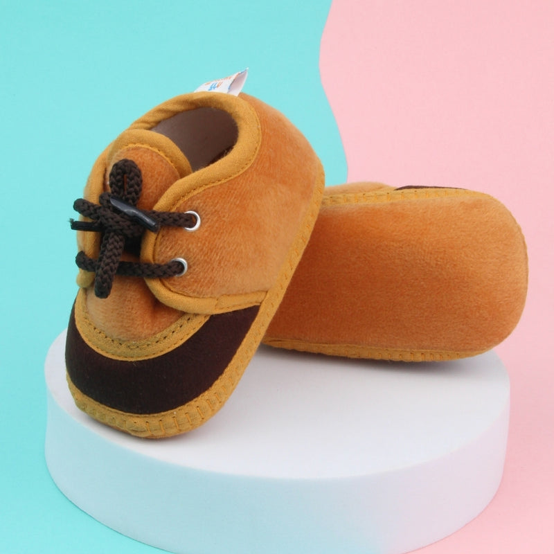 6 To 12 Months Baby Boys & Baby Girls Lace Velvet Belly/Booties (Brown)-BT4954