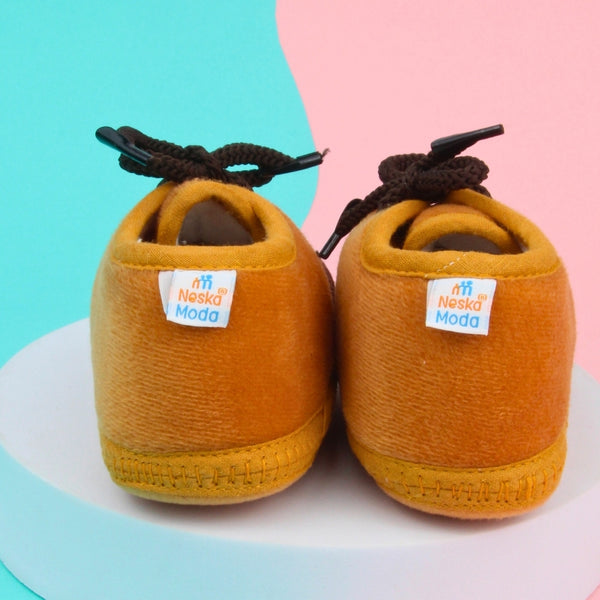 6 To 12 Months Baby Boys & Baby Girls Lace Velvet Belly/Booties (Brown)-BT4954