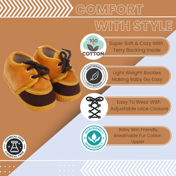 6 To 12 Months Baby Boys & Baby Girls Lace Velvet Belly/Booties (Brown)-BT4954