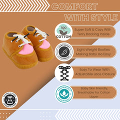 6 To 12 Months Baby Boys & Baby Girls Lace Cotton Shoe/Booties (White)-BT4956