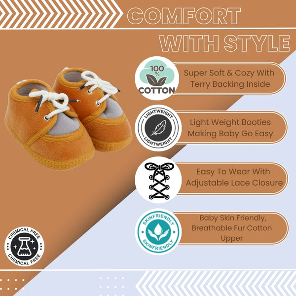 6 To 12 Months Baby Boys & Baby Girls Lace Cotton Shoe/Booties (Grey)-BT4957