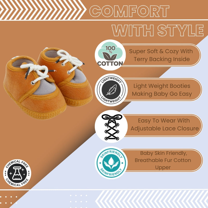 6 To 12 Months Baby Boys & Baby Girls Lace Cotton Shoe/Booties (Grey)-BT4957