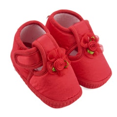 6 To 12 Months Baby Girls Satin Floral Booties (Red)-BT4991
