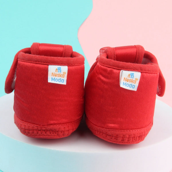 6 To 12 Months Baby Girls Satin Floral Booties (Red)-BT4991