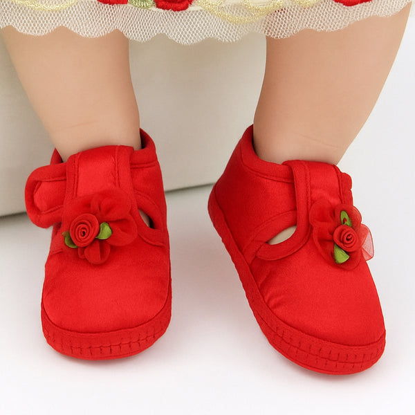 6 To 12 Months Baby Girls Satin Floral Booties (Red)-BT4991
