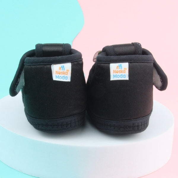 6 To 12 Months Baby Girls Satin Floral Booties (Black)-BT4992