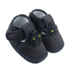 6 To 12 Months Baby Girls Satin Floral Booties (Black)-BT4992