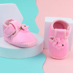 6 To 12 Months Baby Girls Satin Floral Booties (Pink)-BT4993
