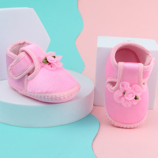 6 To 12 Months Baby Girls Satin Floral Booties (Pink)-BT4993