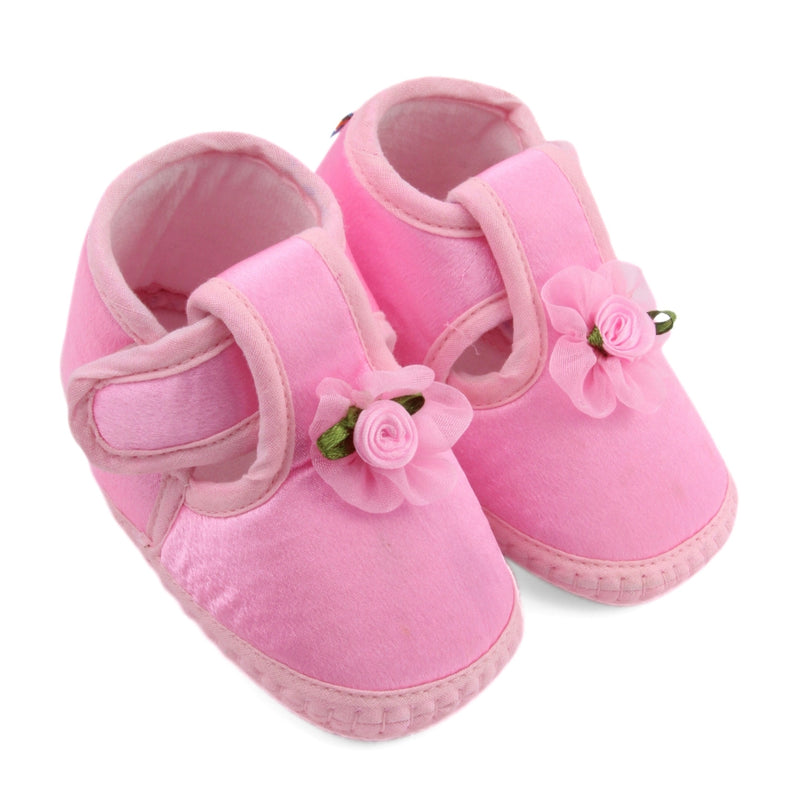 6 To 12 Months Baby Girls Satin Floral Booties (Pink)-BT4993