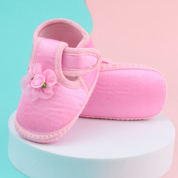 6 To 12 Months Baby Girls Satin Floral Booties (Pink)-BT4993