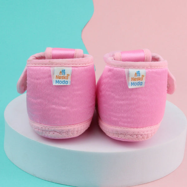 6 To 12 Months Baby Girls Satin Floral Booties (Pink)-BT4993