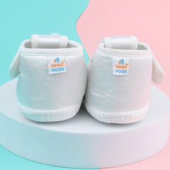 6 To 12 Months Baby Girls Satin Floral Booties (White)-BT4994
