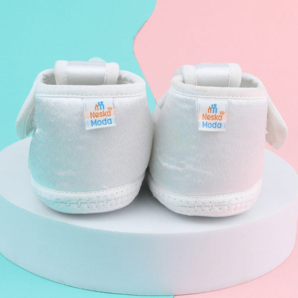 6 To 12 Months Baby Girls Satin Floral Booties (White)-BT4994