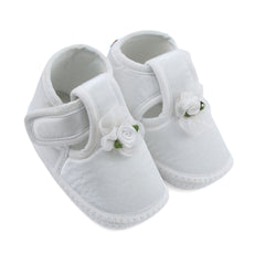 6 To 12 Months Baby Girls Satin Floral Booties (White)-BT4994
