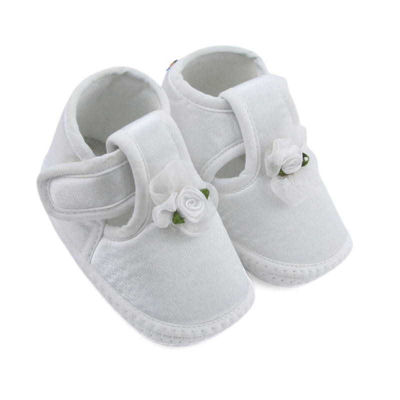 6 To 12 Months Baby Girls Satin Floral Booties (White)-BT4994