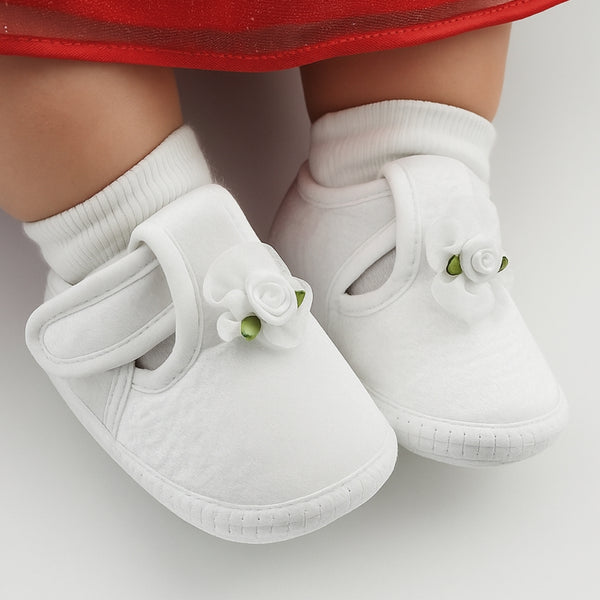 6 To 12 Months Baby Girls Satin Floral Booties (White)-BT4994