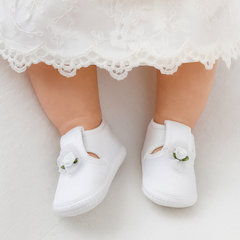 6 To 12 Months Baby Girls Satin Floral Booties (White)-BT4994