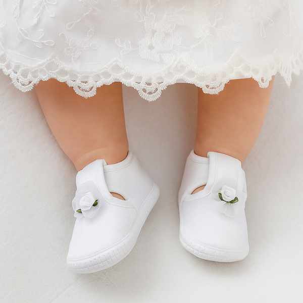 6 To 12 Months Baby Girls Satin Floral Booties (White)-BT4994