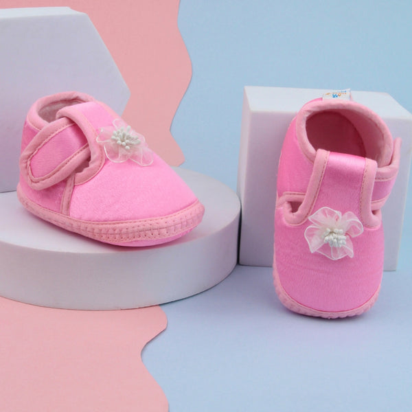 6 To 12 Months Baby Girls Satin Floral Booties (Pink)-BT4995