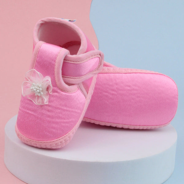 6 To 12 Months Baby Girls Satin Floral Booties (Pink)-BT4995