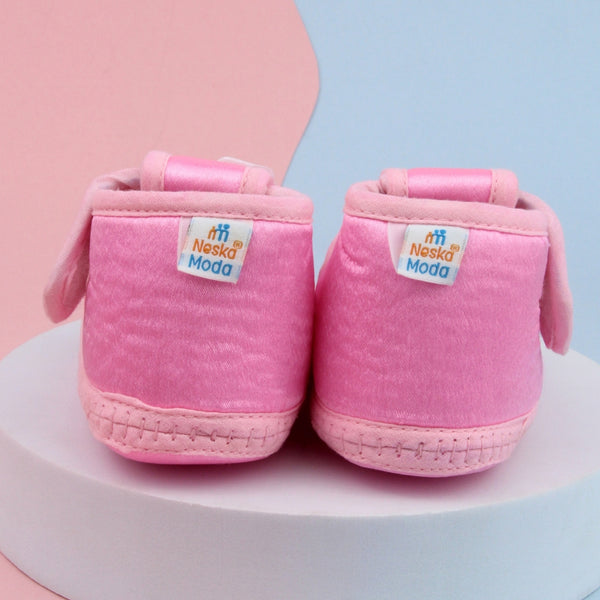 6 To 12 Months Baby Girls Satin Floral Booties (Pink)-BT4995