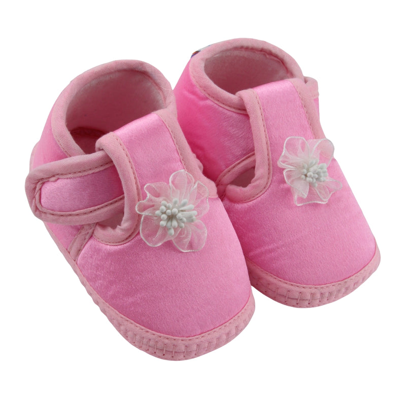 6 To 12 Months Baby Girls Satin Floral Booties (Pink)-BT4995