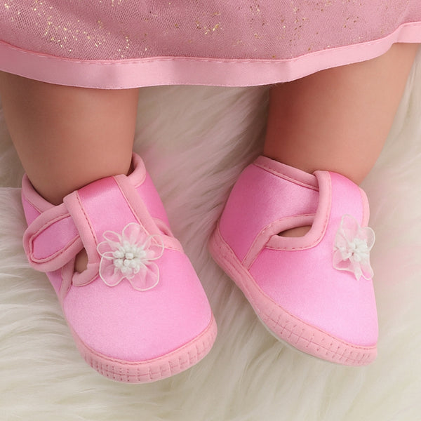 6 To 12 Months Baby Girls Satin Floral Booties (Pink)-BT4995