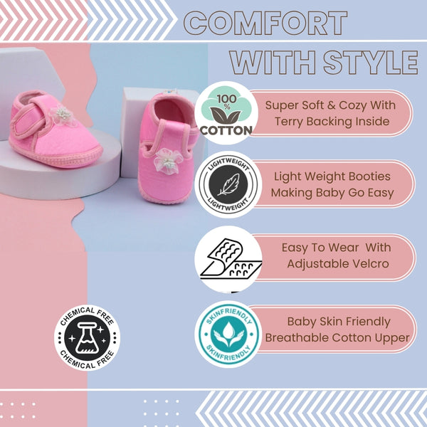 6 To 12 Months Baby Girls Satin Floral Booties (Pink)-BT4995
