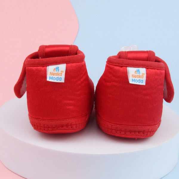 6 To 12 Months Baby Girls Satin Floral Booties (Red)-BT4996