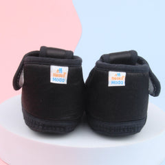 6 To 12 Months Baby Girls Satin Floral Booties (Black)-BT4997