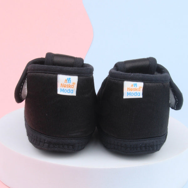 6 To 12 Months Baby Girls Satin Floral Booties (Black)-BT4997