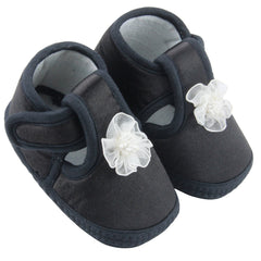 6 To 12 Months Baby Girls Satin Floral Booties (Black)-BT4997