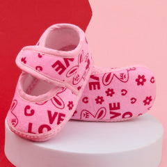 6 To 12 Months Baby Girls Velvet Printed Booties (Pink)-BT4998