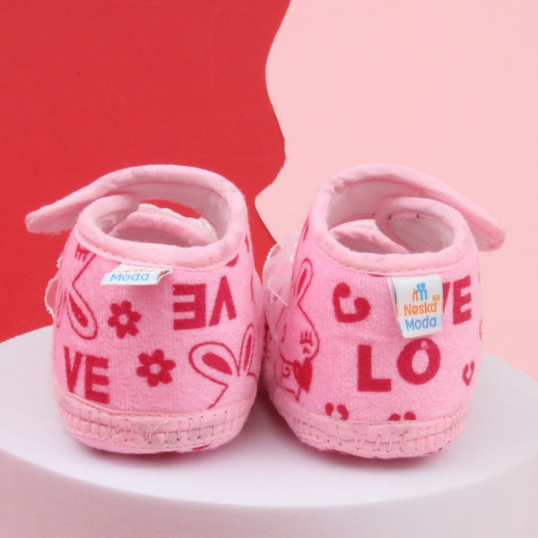 6 To 12 Months Baby Girls Velvet Printed Booties (Pink)-BT4998
