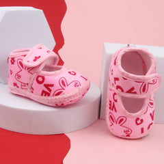 6 To 12 Months Baby Girls Velvet Printed Booties (Pink)-BT4998