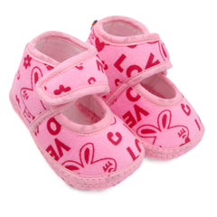 6 To 12 Months Baby Girls Velvet Printed Booties (Pink)-BT4998